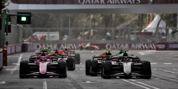 Gabriele Mini (ITA) MP Motorsport and Tasanapol Inthraphuvasak (THA) ART. 25.09.2026. FIA Formula 2 Championship, Rd 12, Baku, Azerbaijan, Race Day.