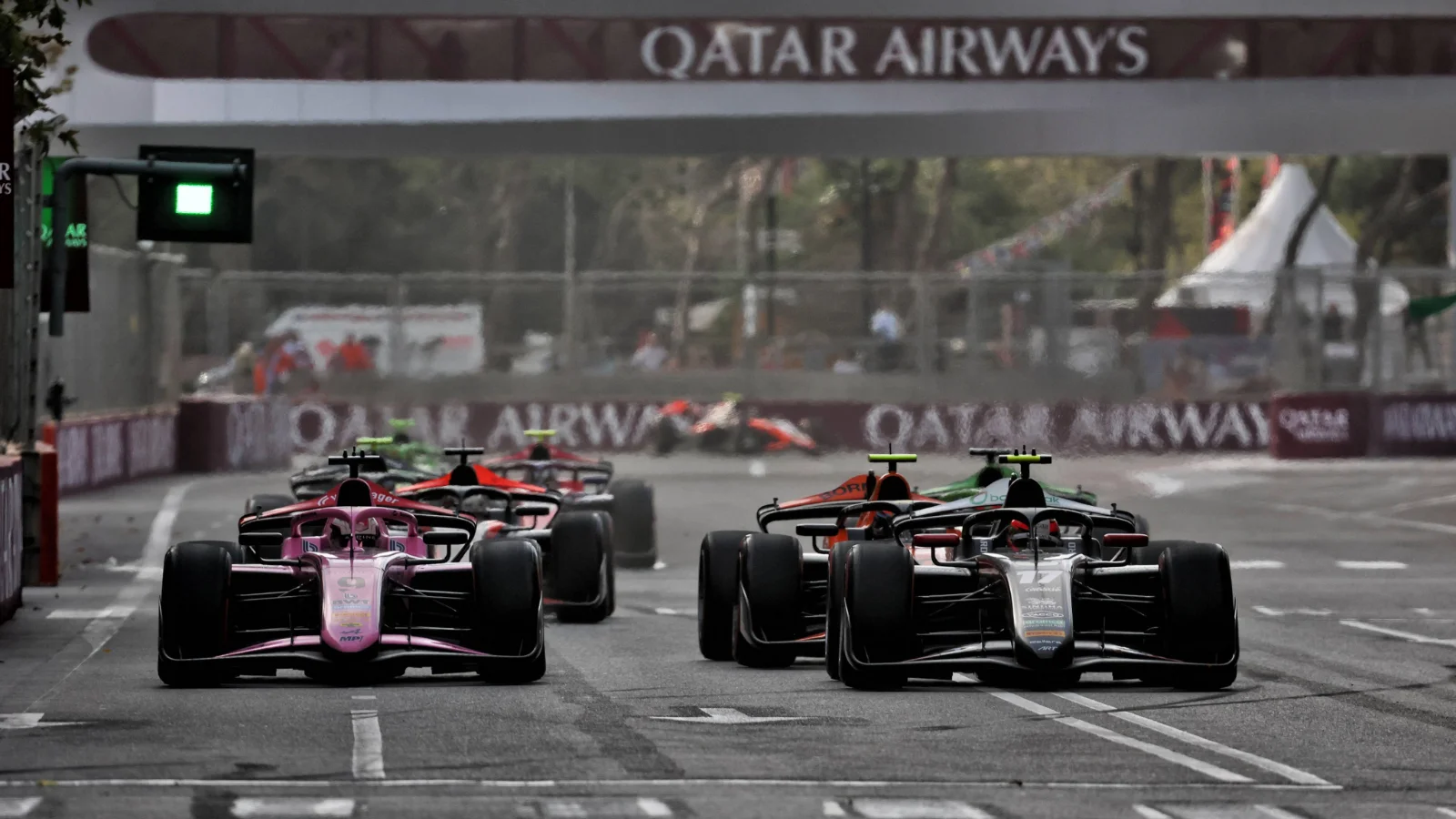 Gabriele Mini (ITA) MP Motorsport and Tasanapol Inthraphuvasak (THA) ART. 25.09.2026. FIA Formula 2 Championship, Rd 12, Baku, Azerbaijan, Race Day.