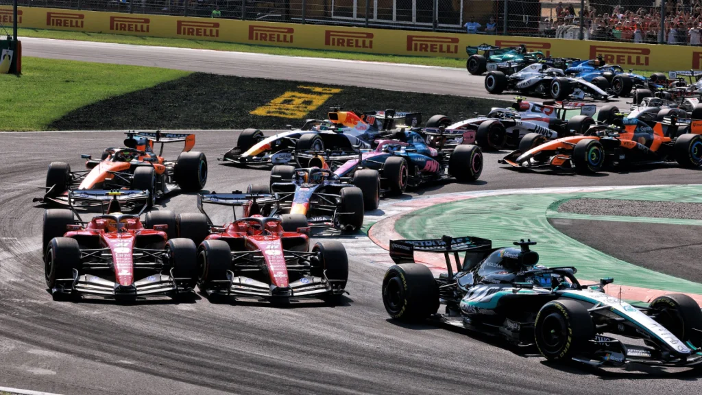 The two Ferraris clashed at the first corner