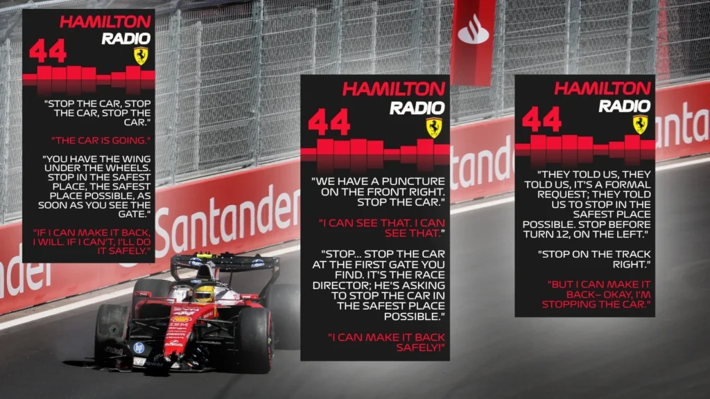 Lewis Hamilton and race engineer Carlo Santi exchanged differing views before Fred Vasseur allegedly stepped in