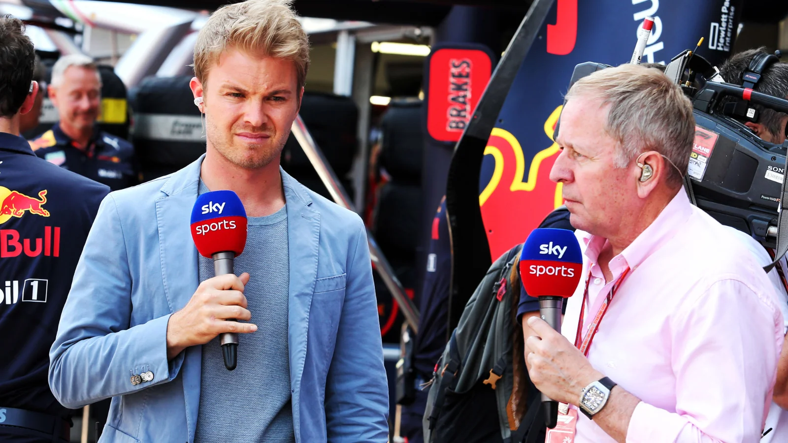 Sky Sports pundits Martin Brundle and Nico Rosberg over who was at fault over the Ferrari clash