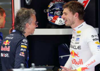 Laurent Mekies and Max Verstappen
