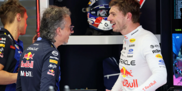 Laurent Mekies and Max Verstappen