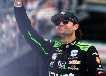 Jack Harvey waves to the crowd ahead of the 2026 Indianapolis 500. Photo: Kevin Dejewski