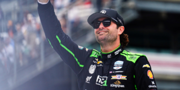 Jack Harvey waves to the crowd ahead of the 2026 Indianapolis 500. Photo: Kevin Dejewski