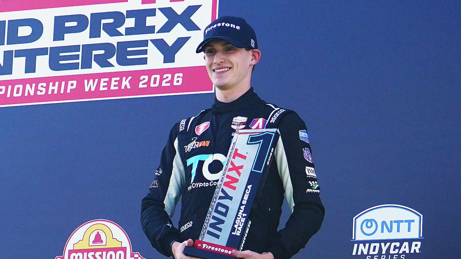 Pierson celebrated his first IndyNXT win at Laguna Seca. Photo: Kevin Dejewski