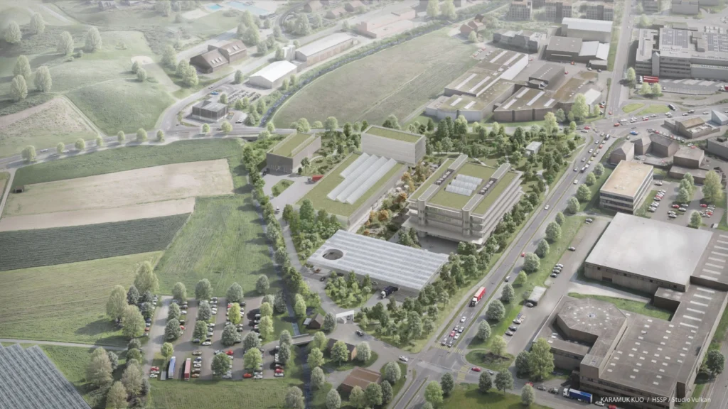 Audi has released an impression of what its completed new hub in Hinwil will look like. Image: Audi F1 team
