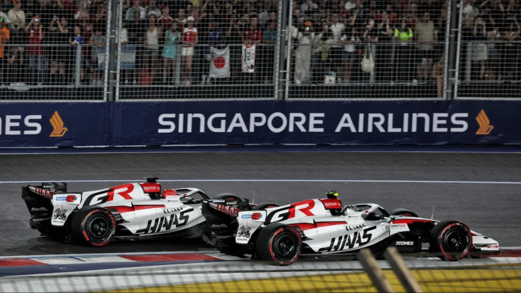 The Haas boys had a feisty battle at the start of the race