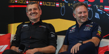 (L to R): Guenther Steiner (ITA) Haas F1 Team Prinicipal and Christian Horner (GBR) Red Bull Racing Team Principal in the FIA Press Conference. 30.06.2023. Formula 1 World Championship, Rd 10, Austrian Grand Prix, Spielberg, Austria, Qualifying Day.