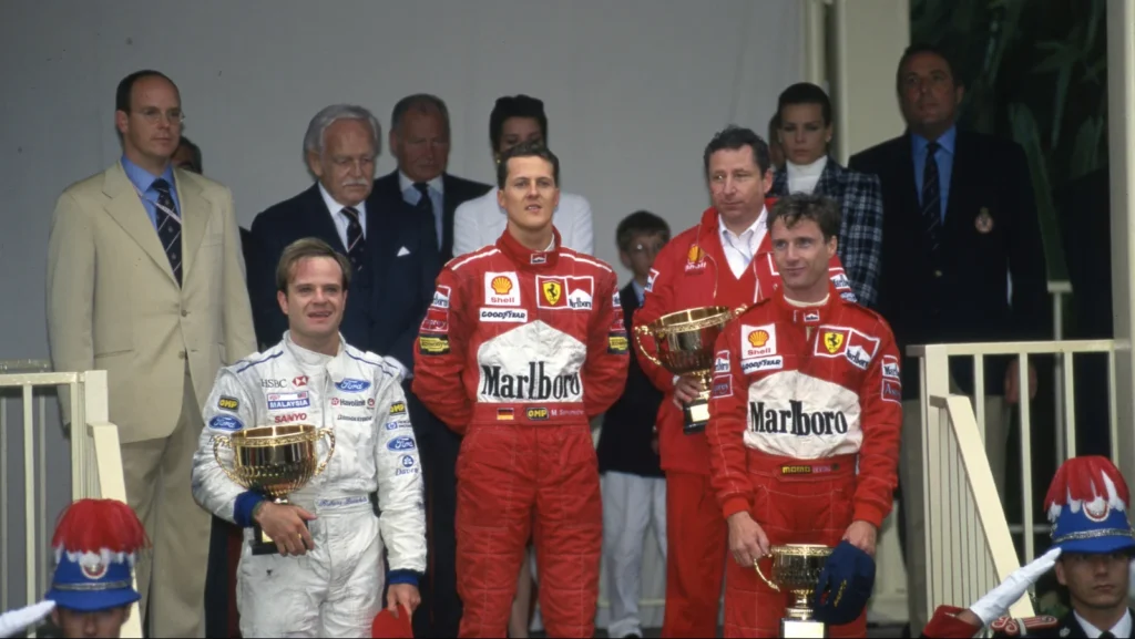 Barrichello took an emotional first podium for Stewart in just its fifth F1 race