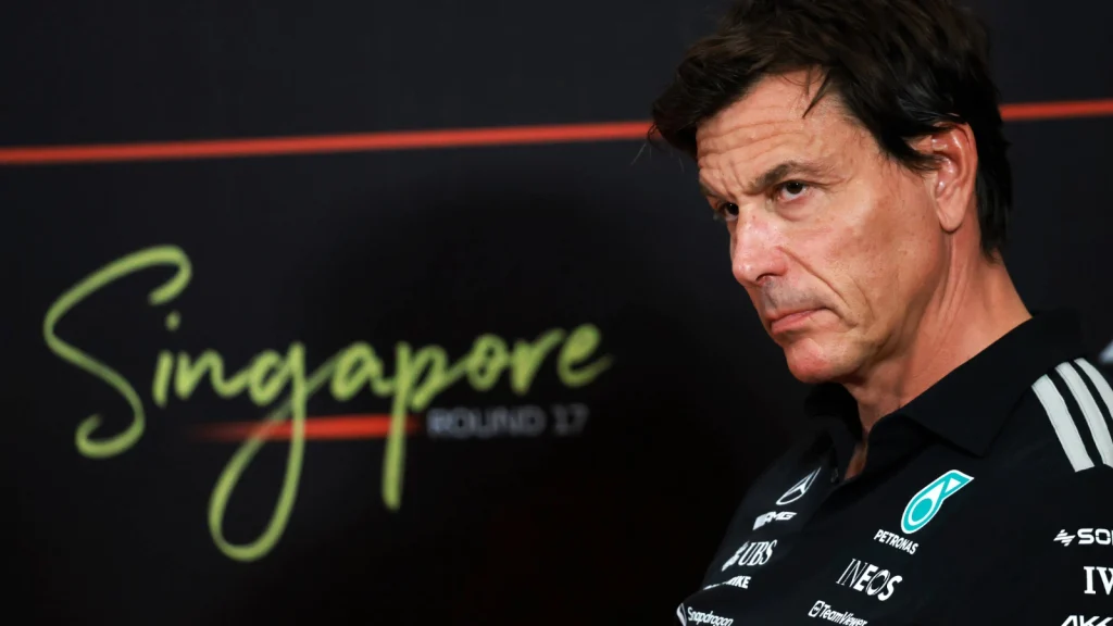 Toto Wolff (GER) Mercedes AMG Formula One Team Shareholder and Executive Director in the FIA Press Conference. 09.10.2026. Formula 1 World Championship, Rd 17, Singapore Grand Prix, Marina Bay Street Circuit, Singapore, Practice and Sprint Qualifying.